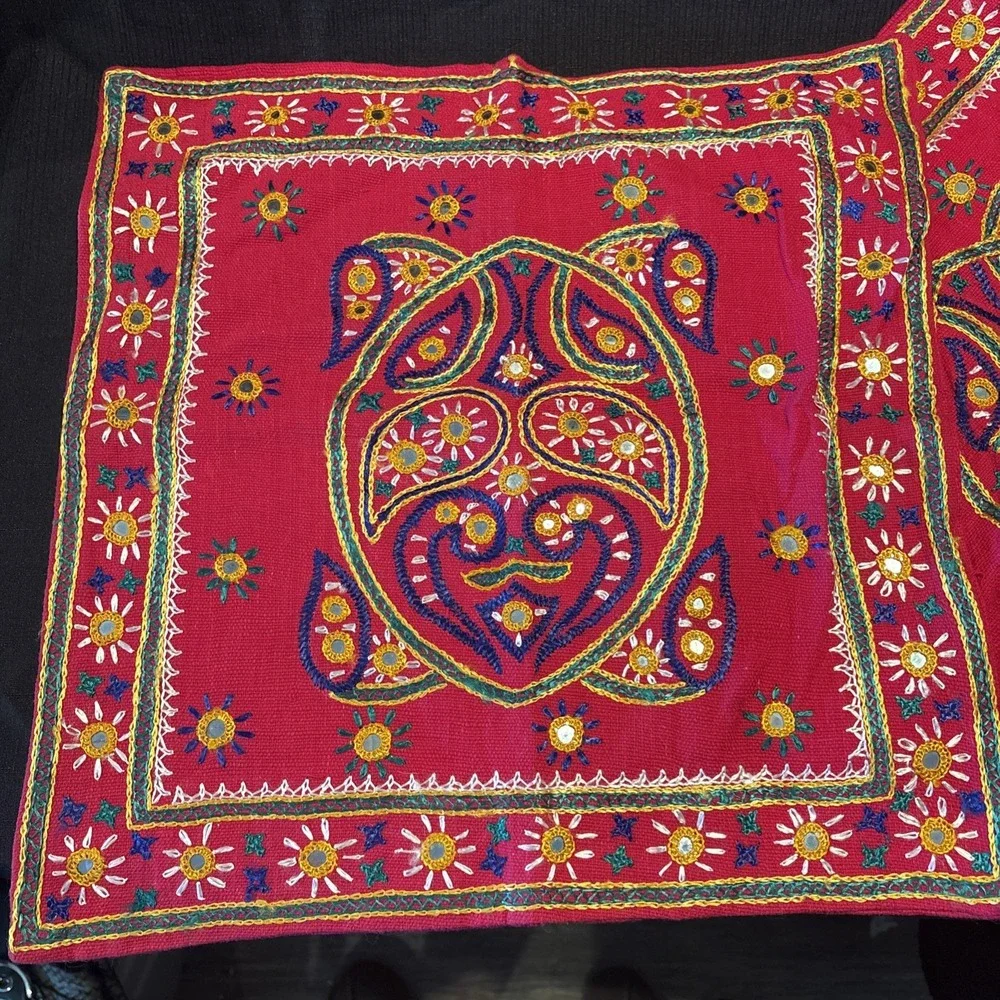 Vintage Gujarati Kutch Chakla Wall Hanging Indian Textile Handmade Red